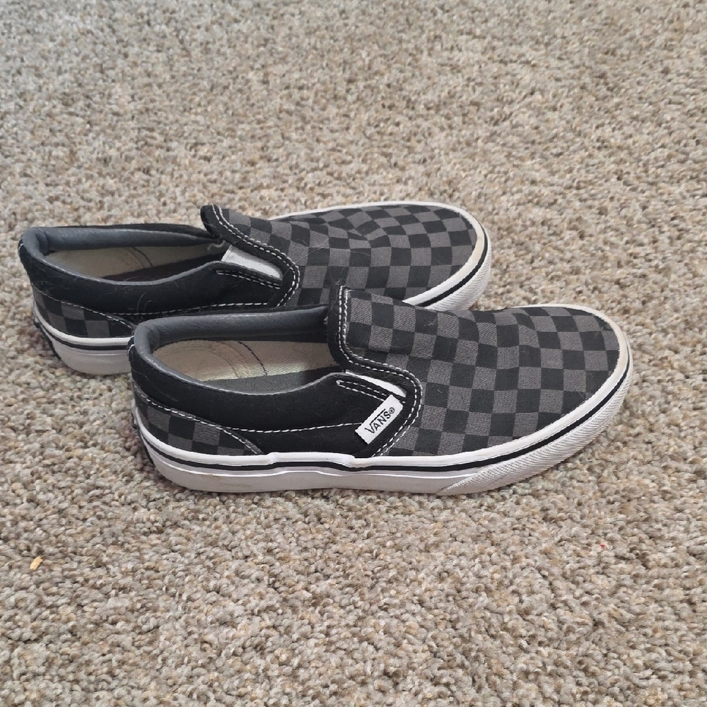Vans Kids Black and Gray Checkerboard Slip-On Sneakers